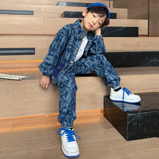 Handsome Boy Clothes Spring And Autumn Two Piece Set